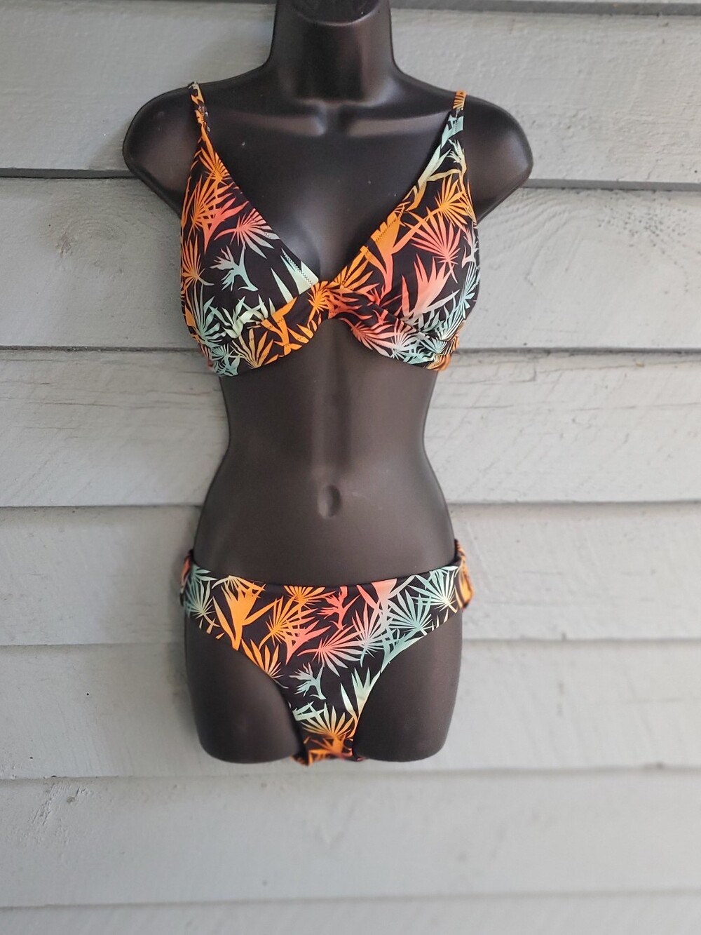 Black Tropical Print Bikini Set - Women's Swim